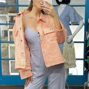CASUALLY TRENDY Springtime Denim Jacket - Peach